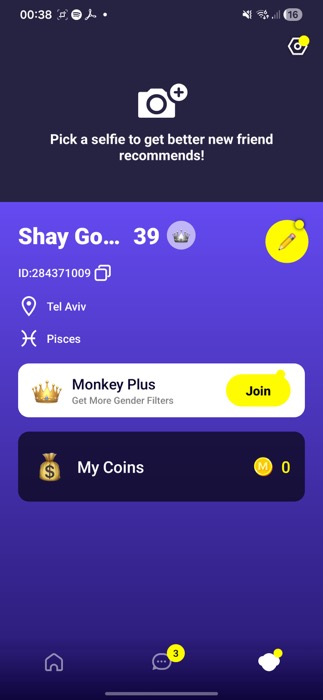 Monkey profile with camera prompt
